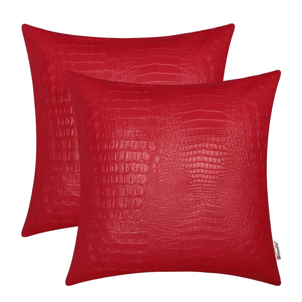 4557 Faux Leather Pillow Covers 22 X 22 Inches, Christmas Red Leather